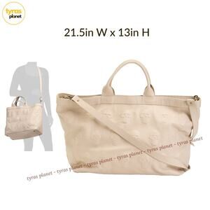 NWT IO PELLE Iopelle Italia Skull Embossed Extra Large Shoulder Tote‎ Bag Latte